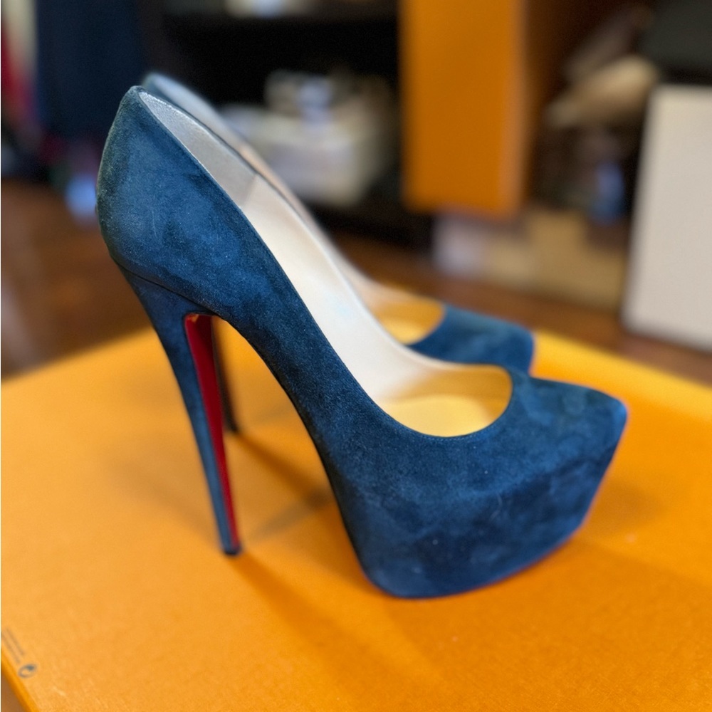 Christian Louboutin Dark Teal Suede Daffodile Sz 37.5